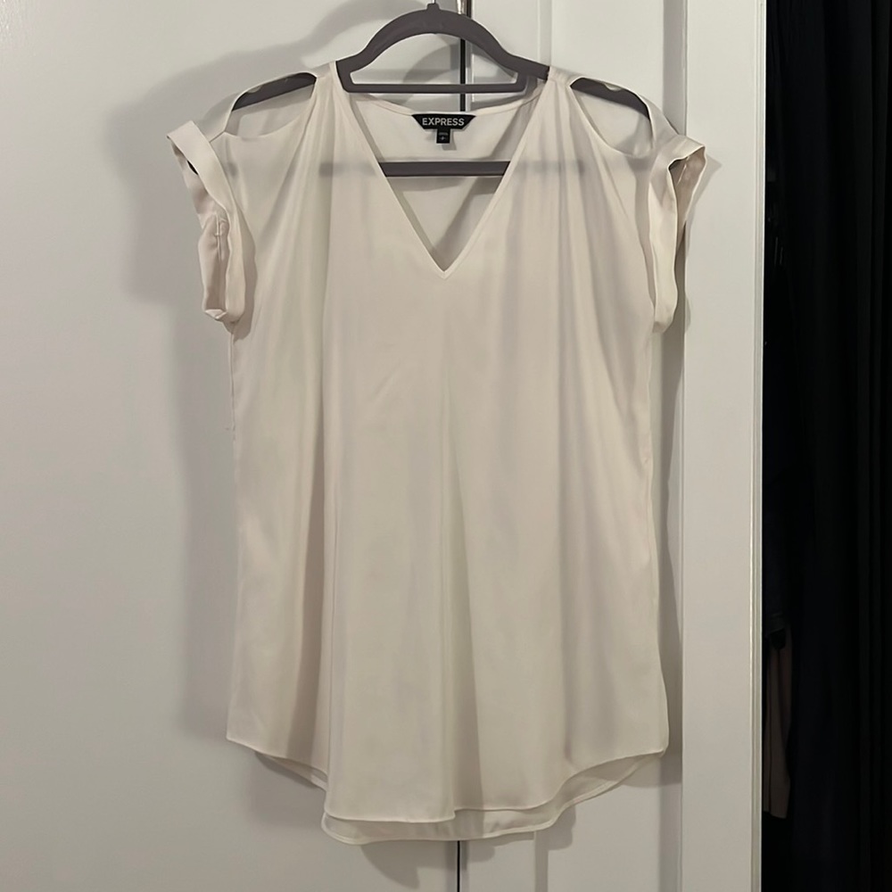 Express White V-Neck Dress Top with Shoulder Cut Outs — Size: S